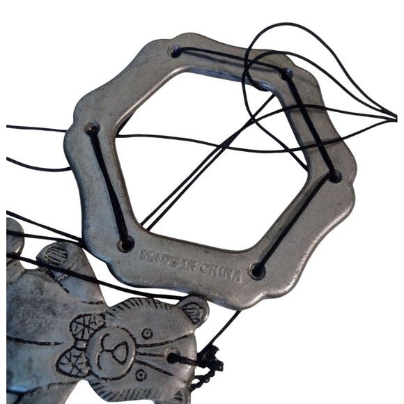 Vintage Pewter Teddy Bear Hanging Wind Chimes Porch Nursery - Picture 3 of 3